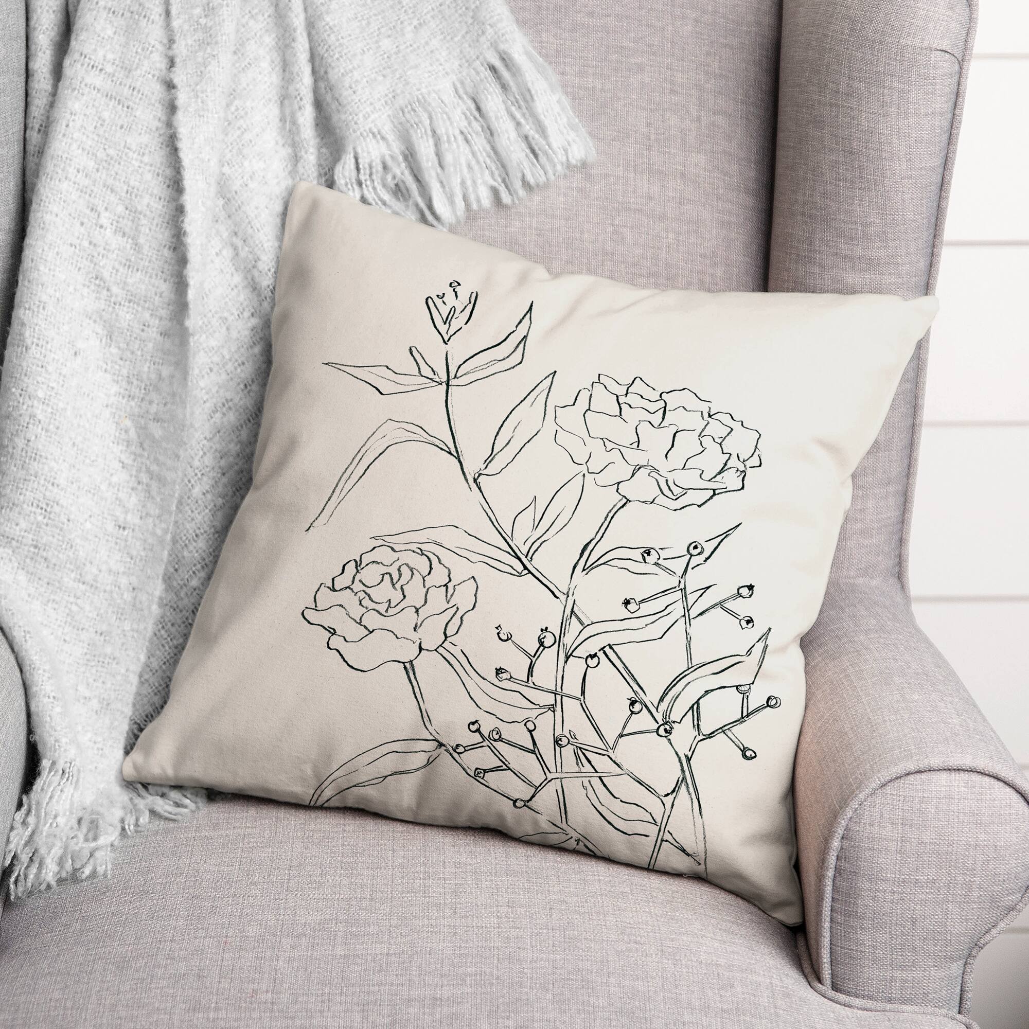 Pencil Florals Throw Pillow